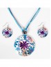 Fashion Flower Print Necklace and Earrings Set